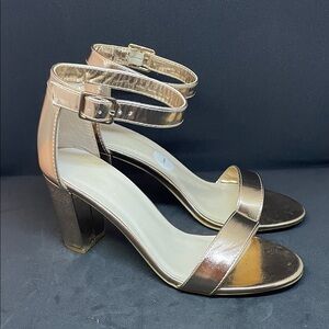 David's Bridal Rose Gold Ankle-Strap Block Heels - Arya